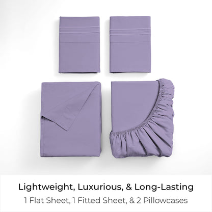 Mellanni Queen Sheets Set - 4 PC Iconic Collection Bedding - Hotel Luxury, Extra Soft, Cooling Bed Sheets - Wrinkle, Fade, Stain Resistant (Queen, Violet)