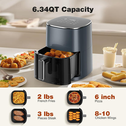 Sweetcrispy Air Fryer 6QT - 12-in-1 Square Oven with Window & Easy-Clean Basket | 400°F Rapid Air Technology, Grey