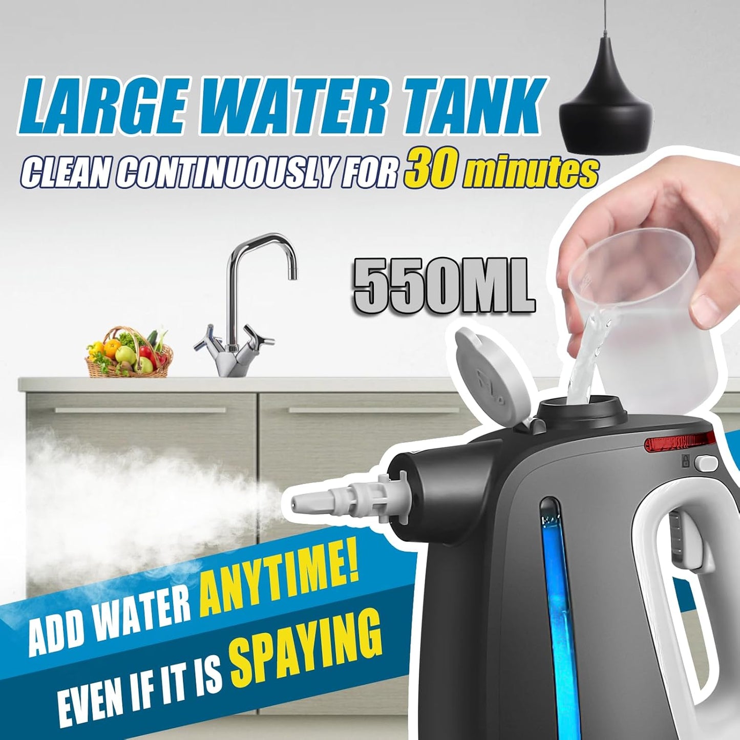 Skiennix Pressurized Handheld Steam Cleaner - 1350W Multi-Purpose Steamer with 14 Accessories | Safe & Portable for Home, Car, and More