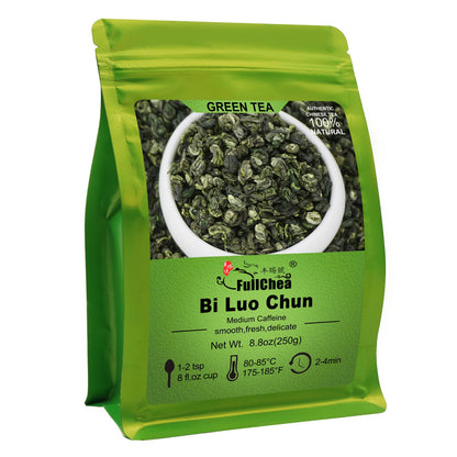 FullChea - BiLuoChun Tea - Bi Luo Chun Green Tea - Chinese Green Tea Loose Leaf - Toasty Bean Aromatic - Calming Tea (8.8oz / 250g)