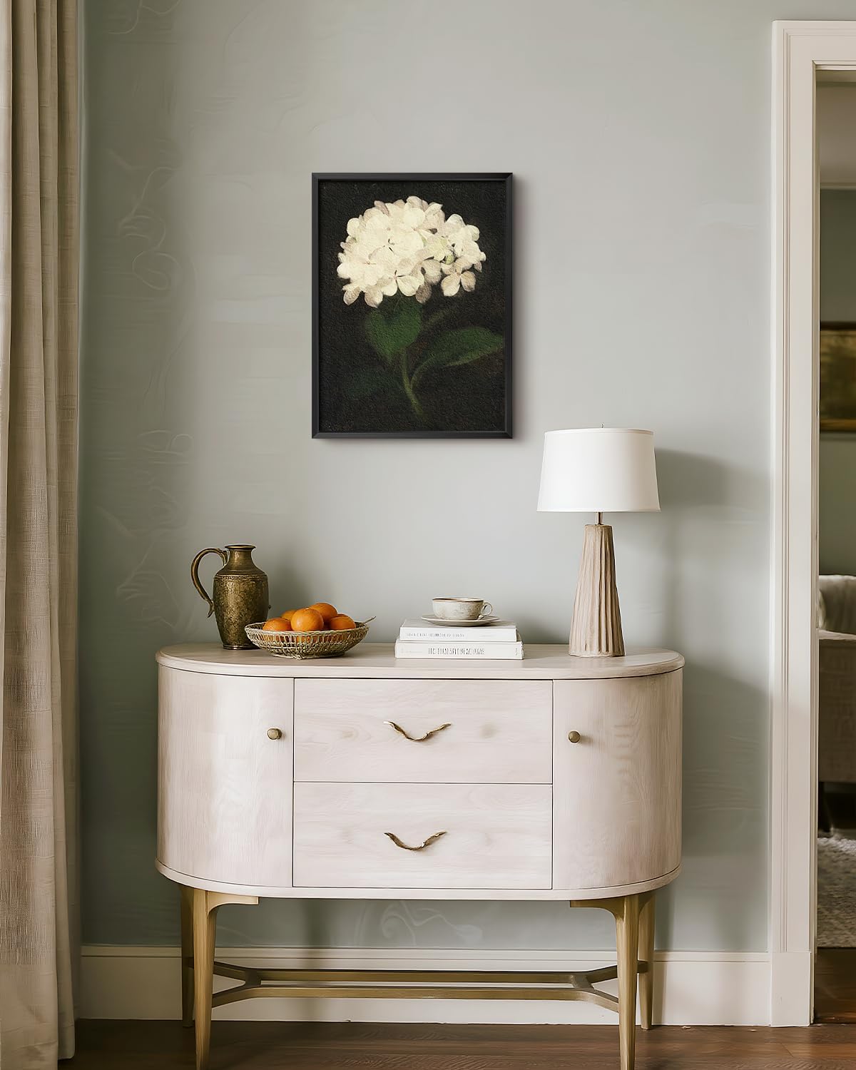 Bzstyleart Metal Framed Wall Art - Textured Hydrangea Canvas Print for Aesthetic Decor | 12 x 16 Inch