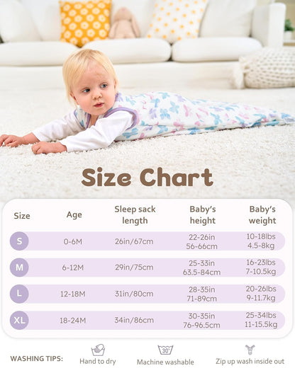 Rayon Made from Bamboo Baby Sleep Sack | Soft 1.0 Tog Wearable Blanket for Infants 6-12 Months - Purple Butterfly (2 Pack)