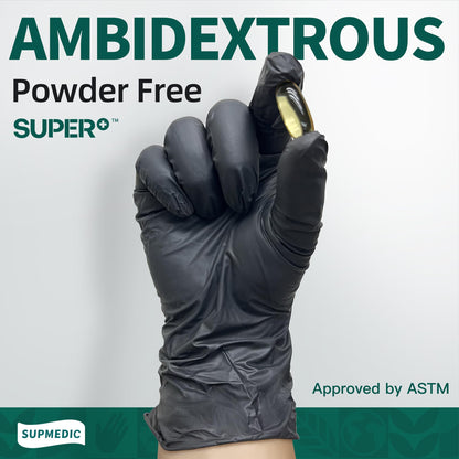 Supmedic Vinyl Disposable Exam Gloves, Black 4 Mil Powder-Free Latex-Free Medical Food-Safe Cooking Cleaning Glove, 100 Pcs (Large)