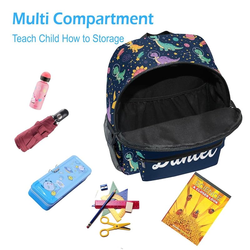 Emelivor Personalized Dinosaur Space Backpack for Kids with Name – 10L Preschool School Bag (Dinosaur Space)