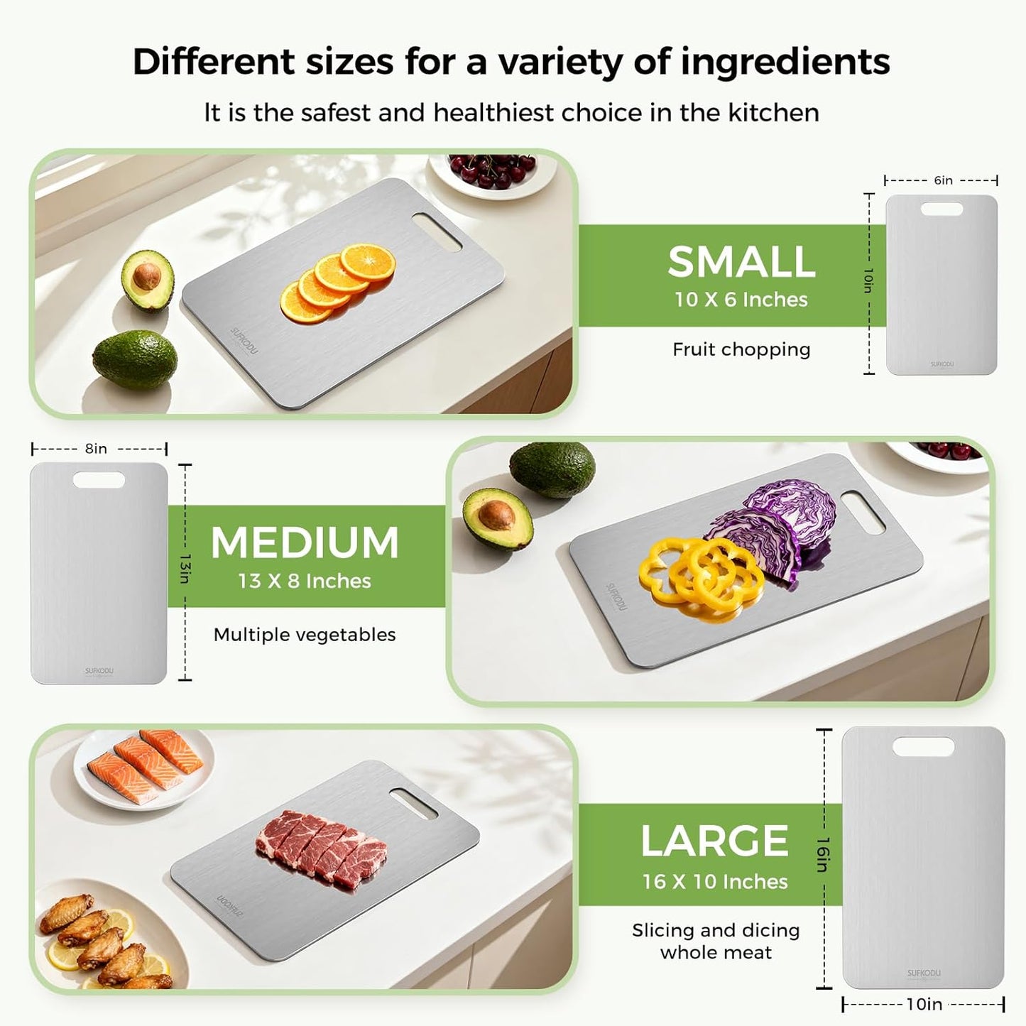 Titanium Cutting Board Set by [Brand Name] - 3 Double-Sided Boards for Raw & Cooked Food | Non-Toxic, Dishwasher Safe