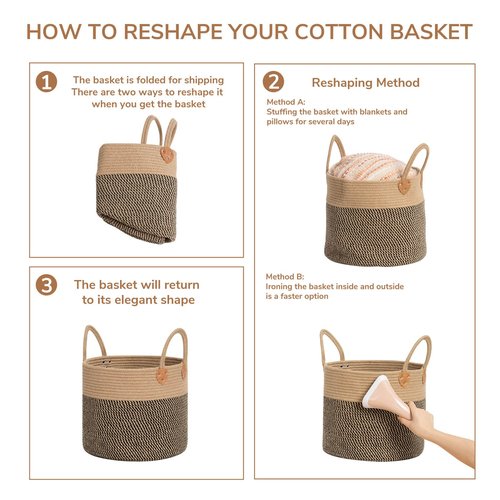 CHICVITA Wicker Laundry Basket With Handles, Storage Baskets for Decor, Rope Basket for Blankets, Toys, Clothes, Shoes, Plant Basket for Living Room, 14" X 14" X 12"