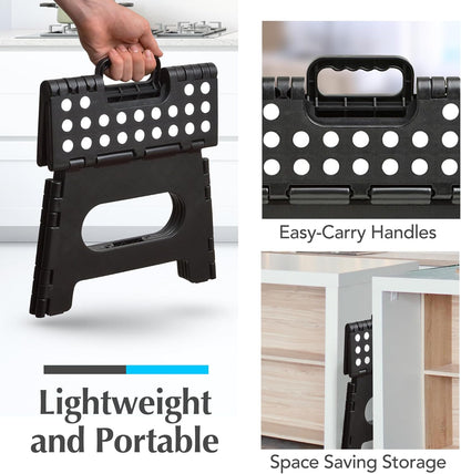 Skiennix Handy Laundry Folding Step Stool - Sturdy Collapsible Design for Adults & Kids | Easy One-Flip Operation - Black - 9 Inch