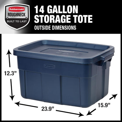 Rubbermaid Roughneck 14 Gal Tote - Rugged Stackable Storage Bins with Lids & Handles | Dark Indigo Metallic | 6 Pack