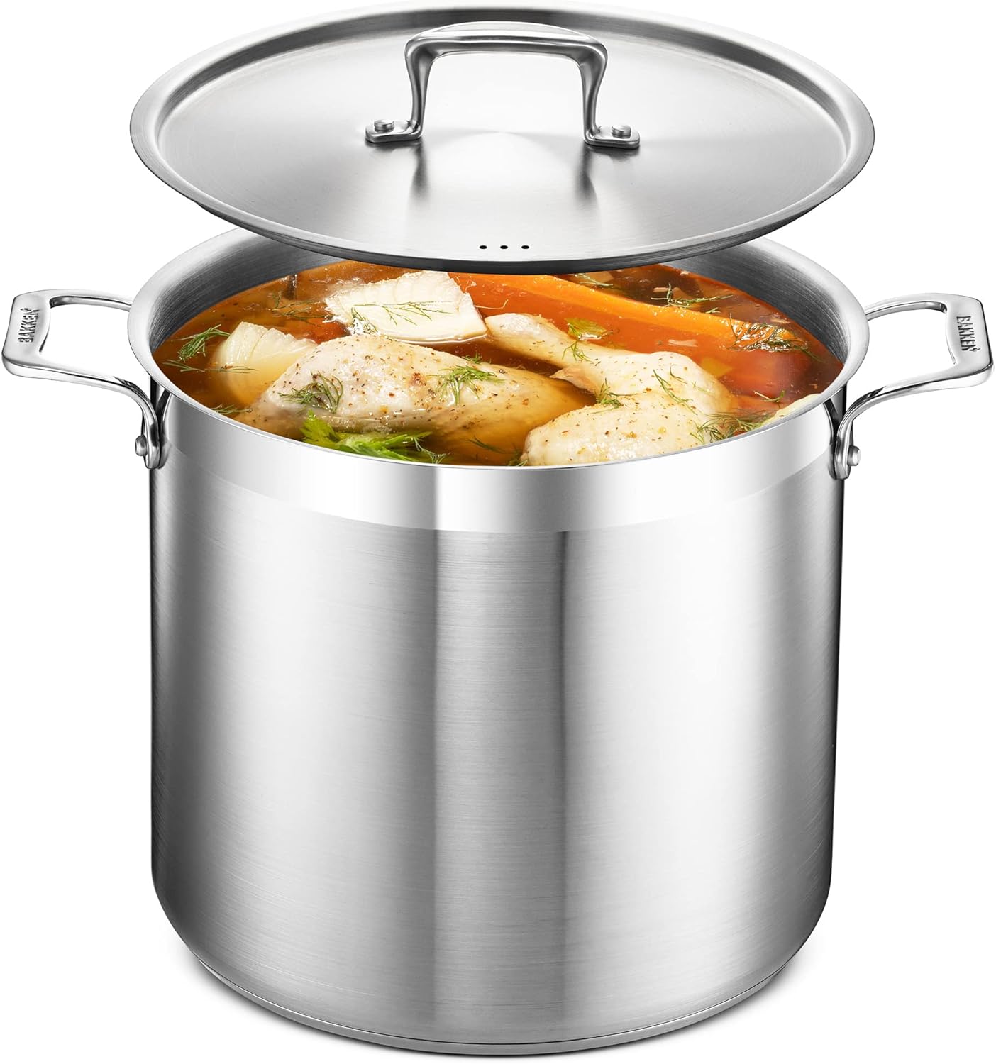 Stainless Steel Stockpot - 16 Quart Durable 18/8 Steel with Impact-Bonded Base & Riveted Handles