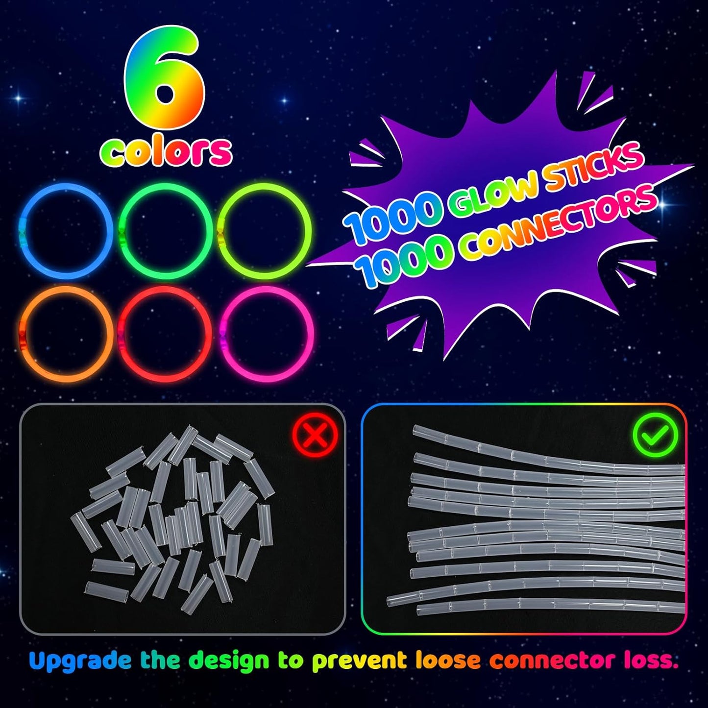 Mega-L Glow Sticks - 200 Pcs Ultra Bright Glow Party Supplies | 8" Necklaces & Bracelets for Neon Celebrations