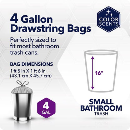 Color Scents Small Trash Bags - 4 Gallon Drawstring Bags with Microban | Silver, 200 Count