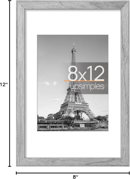 Upsimples 8x12 Picture Frame - Versatile Display for 6x8 Photos with Mat or 8x12 Without | Gray, 1 Pack