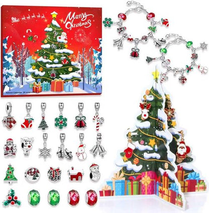 Advent Calendar 2025 | Kids' 24-Day Christmas Countdown with DIY Charm Beads & Bracelets - Red & Green