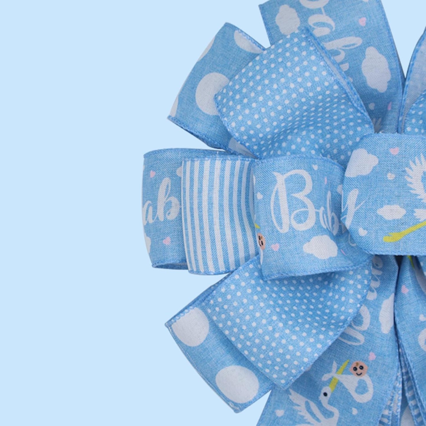 Montekin Large Baby Shower Bows - 20x11 Inch Wired Burlap Wreath Bow for Boys & Girls | Spring Decoration (Blue)