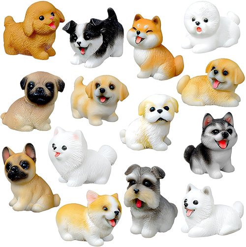 Exasinine 14PCS Mini Dog Figurines - Hand-Painted Realistic Resin Puppies for Cake Toppers & Home Decor