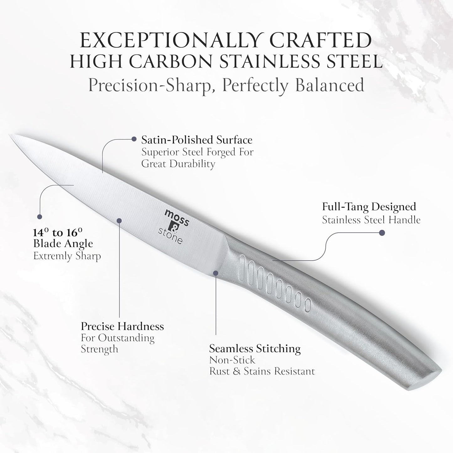 Moss & Stone Professional Kitchen Knife Set - 6-Piece Stainless Steel Chef Knives with Block | Scratch Resistant & Rust Proof