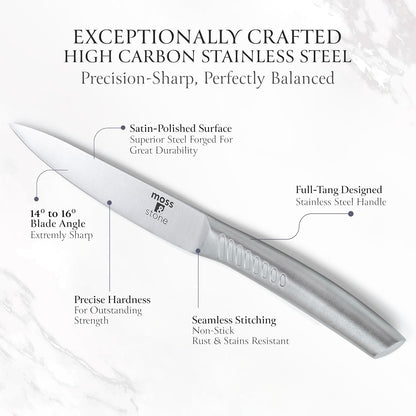 Moss & Stone Professional Kitchen Knife Set - 6-Piece Stainless Steel Chef Knives with Block | Scratch Resistant & Rust Proof