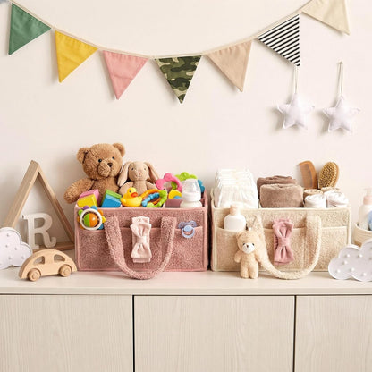 Shinylin Diaper Caddy Organizer - 2 Pack Nursery Storage Bins with Handle | Powder Pink & Ivory