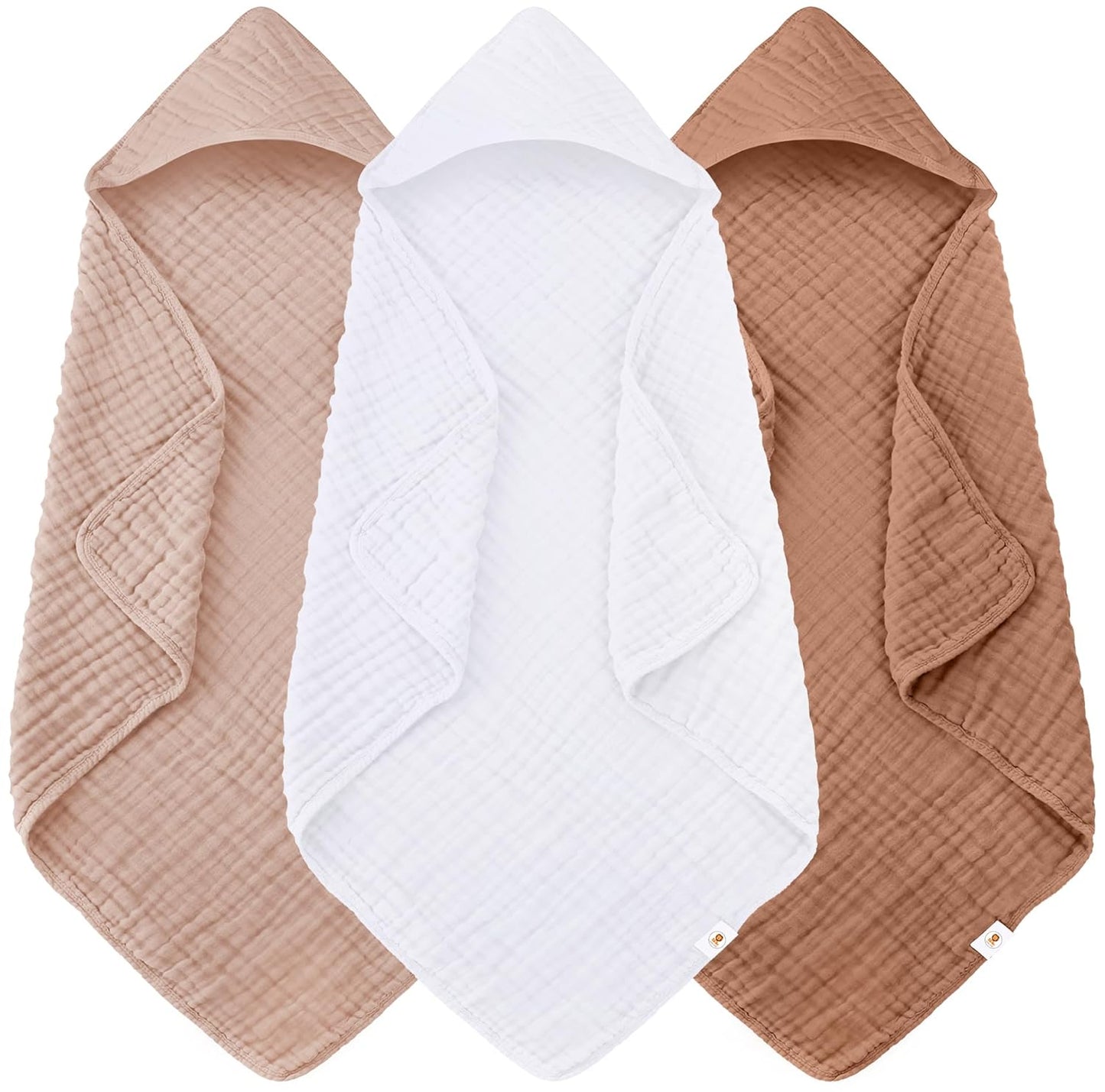 Sunny zzzZZ Muslin Hooded Baby Bath Towels - 3 Pack of Soft 100% Cotton in Pastel Colors | 32x32 Inch