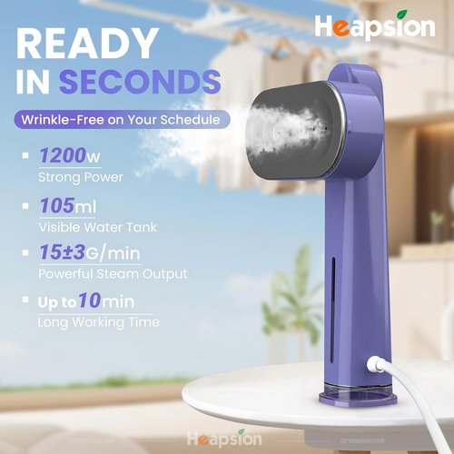 Heapsion Portable Handheld Garment Steamer - 1200W 2-in-1 Iron with Fast 30s Heat-Up & Self-Cleaning