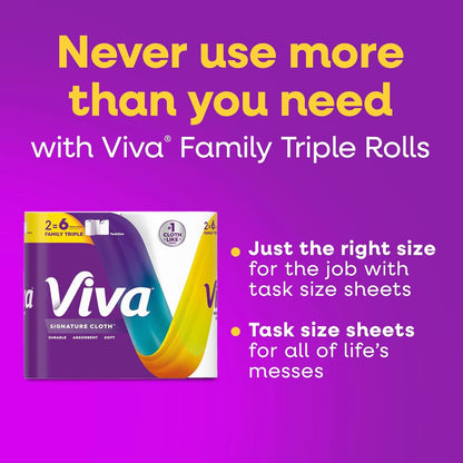 Viva Signature Cloth Paper Towels - Task Size | 2 Family Triple Rolls, 141 Sheets Each