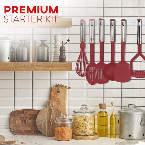 Eatex Nonstick Bakeware Set - 39-Piece Baking Set with Muffin Pan, Cake Pan & Cookie Sheets - Red Kitchen Utensils Included