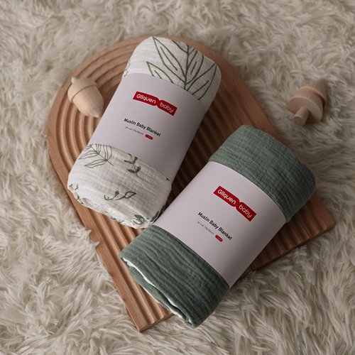 GLLQUEN BABY Blankets for Unisex Boys Girls, Muslin Cotton Front Soft and Breathable, and Dotted Fleece Backing, Printed Bed Nursery Minky Blankets for Toddler Newborn, Greenery, 30 x 40 inches