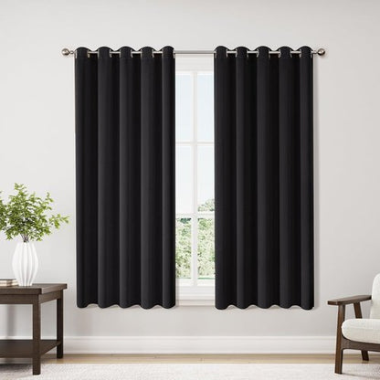 ChrisDowa Blackout Curtains - Extra Wide Thermal Insulated Grommet Panels for Bedroom | 70 x 63 Inch, Black