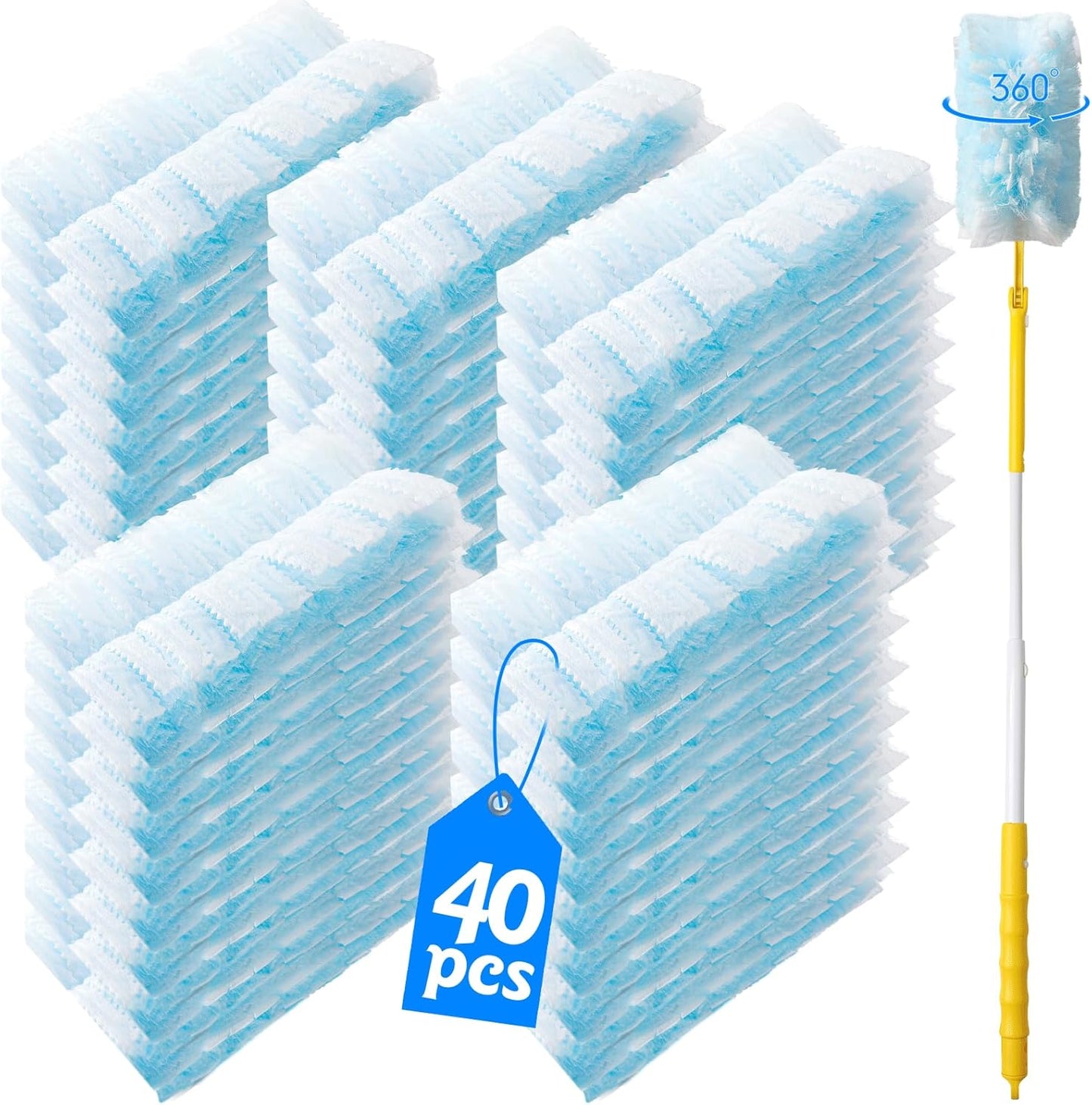Skiennix 360° Heavy Duty Duster Refills - Extra Thick Disposable 40 Count | Compatible with Swiffer, 35-Inch Handle