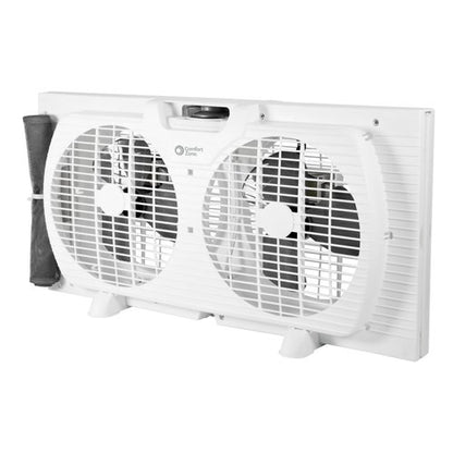 Comfort Zone 9-Inch 3-Speed Reversible Twin Window Fan – Dual Blade Window Exhaust Fan with Auto-Locking Expanders, 22.25" to 33" Wide – Tabletop Feet & Removable Bug Screen included
