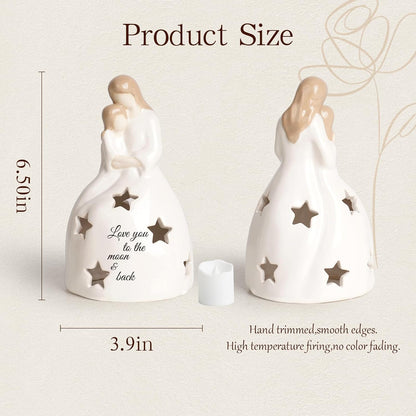 Regine Switzerland Mother And Daughter Figurine - Heartwarming Candleholder Statue With LED Light
