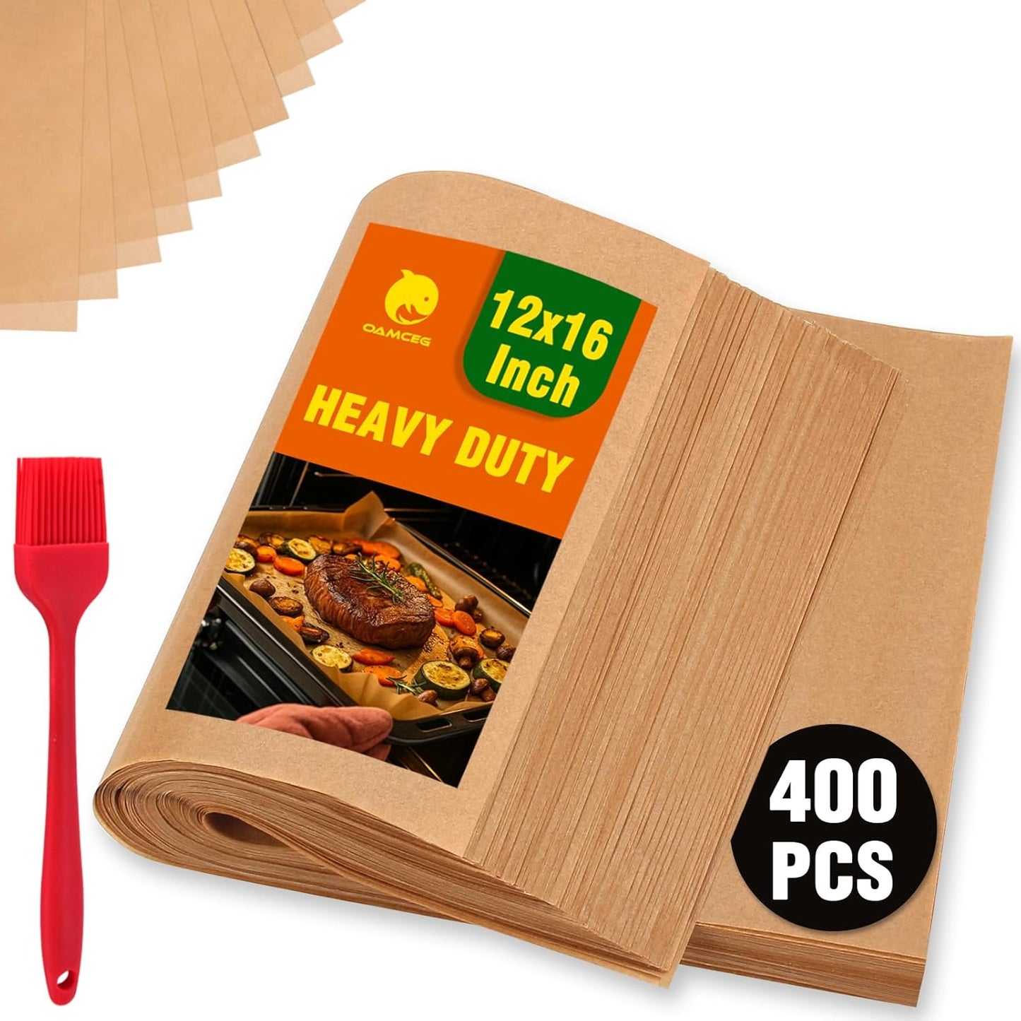 OAMCEG Parchment Paper Sheets - 400 PCS Unbleached Non-Stick 12x16 Inch for Baking & Grilling