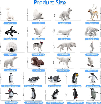 SCAHOW Arctic Animal Figures Set - 26 Miniature Polar Animal Toys for Kids | Perfect Cake Toppers & Gifts