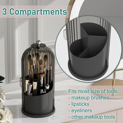 GAXmi Makeup Brush Holder - 360° Rotating Waterproof Organizer for Beauty Brushes | Black-Grey