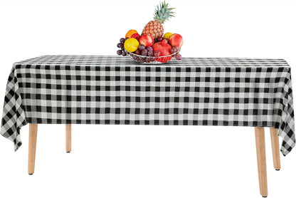 Skiennix 14-Pack Disposable Black Gingham Checkered Tablecloths - 54" x 108" for Parties & Events