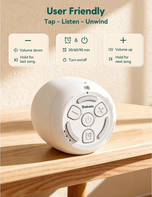 Babelio White Noise Sound Machine (Pocket Mini Pro) | 1000mAh Large Battery, 25 Non-looping Sounds for Adults, Kids & Babies, Timer, Memory Function, Pocket-Sized & Travel Essentials, White