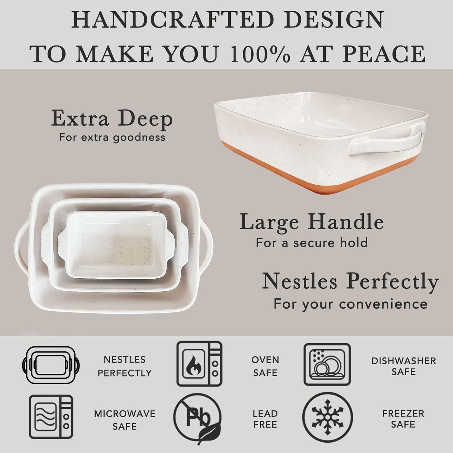 Mora Baking Dishes Set - 7x11in Porcelain Casserole & Loaf Bakeware, Oven-to-Table, Freezer Safe - White