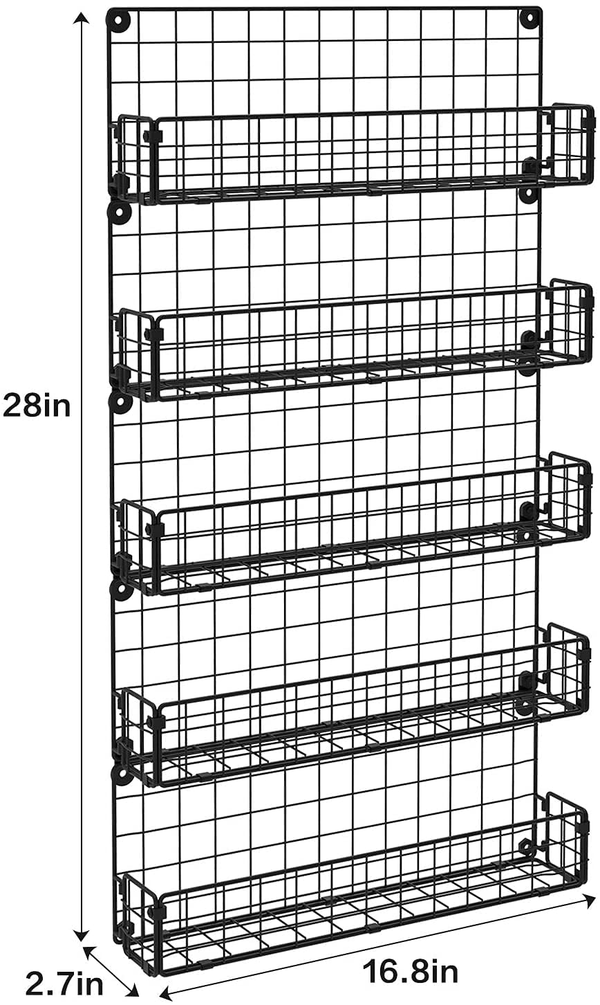 X-cosrack Spice Rack Organizer, 5-Tier Wall Spice Rack, Stackable Hanging Spice Jars Storage Racks, Great for Kitchen and Pantry, Up to Storage 48 Jars(Patent No.:D909138S)