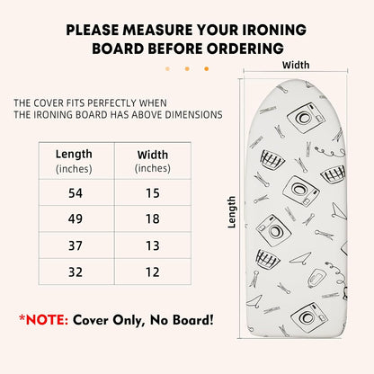 Seiritex Over The Door Ironing Board Cover - Heat Reflective 3-Layer Padding | 13 x 37 Inch, White