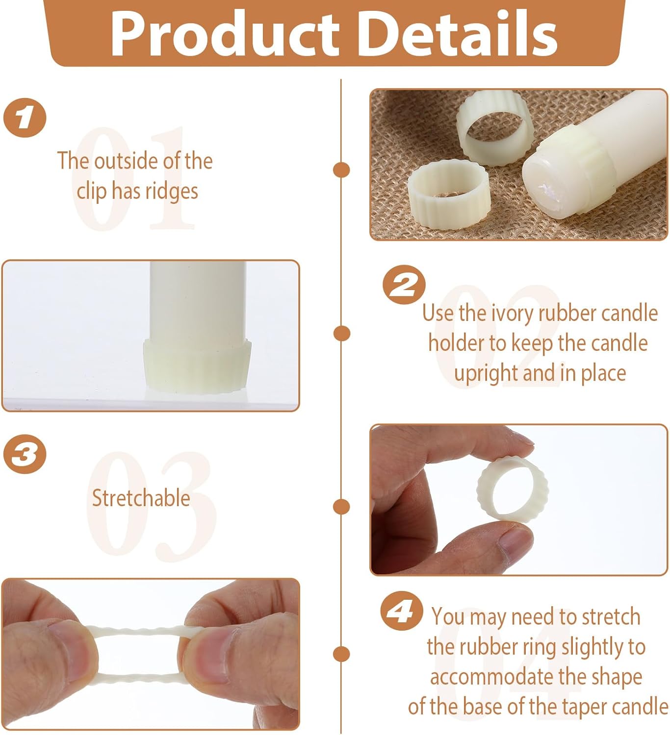 Rubber Taper Candle Grippers - 8PCS Silicone Holders for Weddings & Home Decor | Upright Fitters