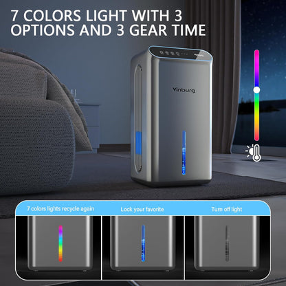 Skiennix Dehumidifier - Quiet 1000 Sq.Ft. Home Unit with Auto Shut Off & Aromatherapy | 7-Color LED Light