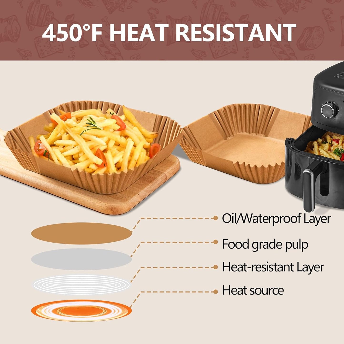 UBeesize XL 10 Inch Air Fryer Paper Liners - 200 PCS Non-Stick Parchment for Microwave | 9 Inch Bottom Size