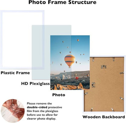 JCJMY 10x16 Picture Frame - White Wall Mount for Horizontal/Vertical Display | Shatter-Resistant Plexiglass