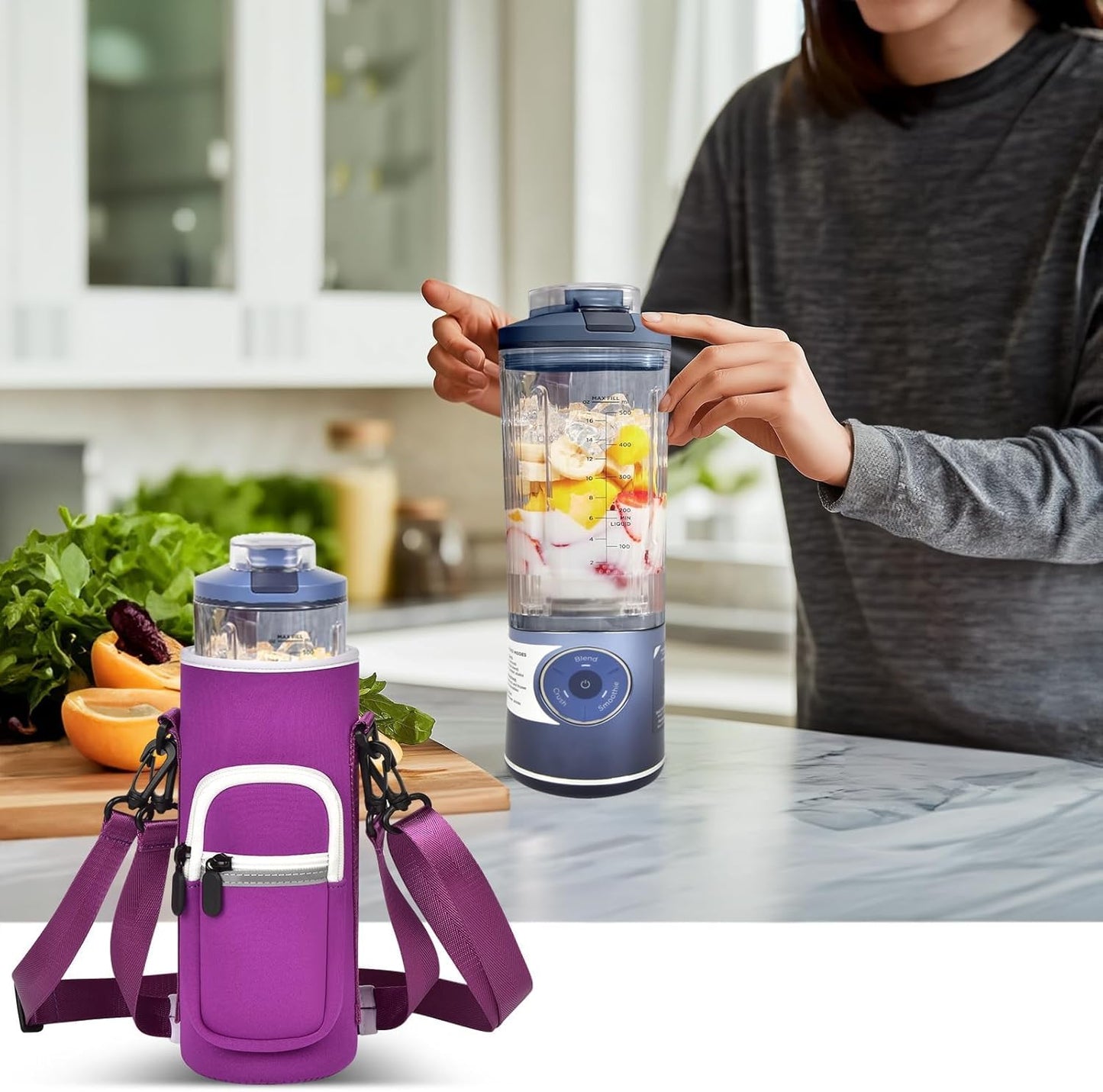 SAIKA Personal Blender Bag - Portable Carrying Case for Ninja Blast Max BC251/BC151 | Reflective Strip, Shoulder Strap, Purple