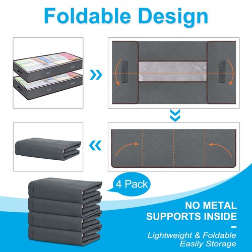 Budding Joy 90L Under Bed Storage Containers, Closet Organizers and Storage Bins, Foldable Underbed Storage Bags for Linen Sheets, Blanket, Clothing, Comforter, Sweaters, Pillows, Wrapping Paper, Grey