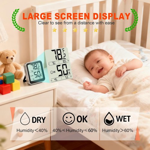 Antonki Digital Indoor Thermometer & Hygrometer - Accurate Temperature & Humidity Sensor with Max/Min Records - AAA Battery Included