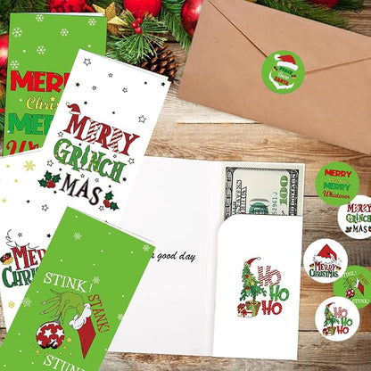 30-Pack Christmas Money Holder Cards with Envelopes – Green Funny Gift Card Set
