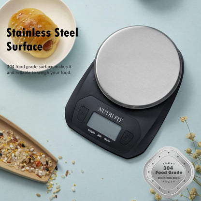 NUTRI FIT Digital Food Scale - Accurate Weight Measurement in Grams & OZ | Stainless Steel, Black Finish