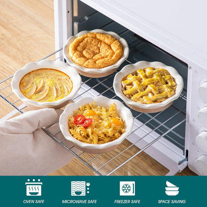 Vancasso Mini Pie Pans Set of 6 - 5.2 Inch Ceramic Deep Dish Plates | Ruffled Edge, Oven & Microwave Safe, Cream
