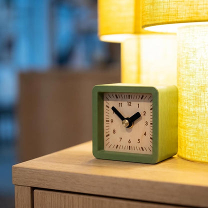 Dark Olive Cube Desk Clock - 3x3 Inch Silent Non-Ticking, Battery Powered